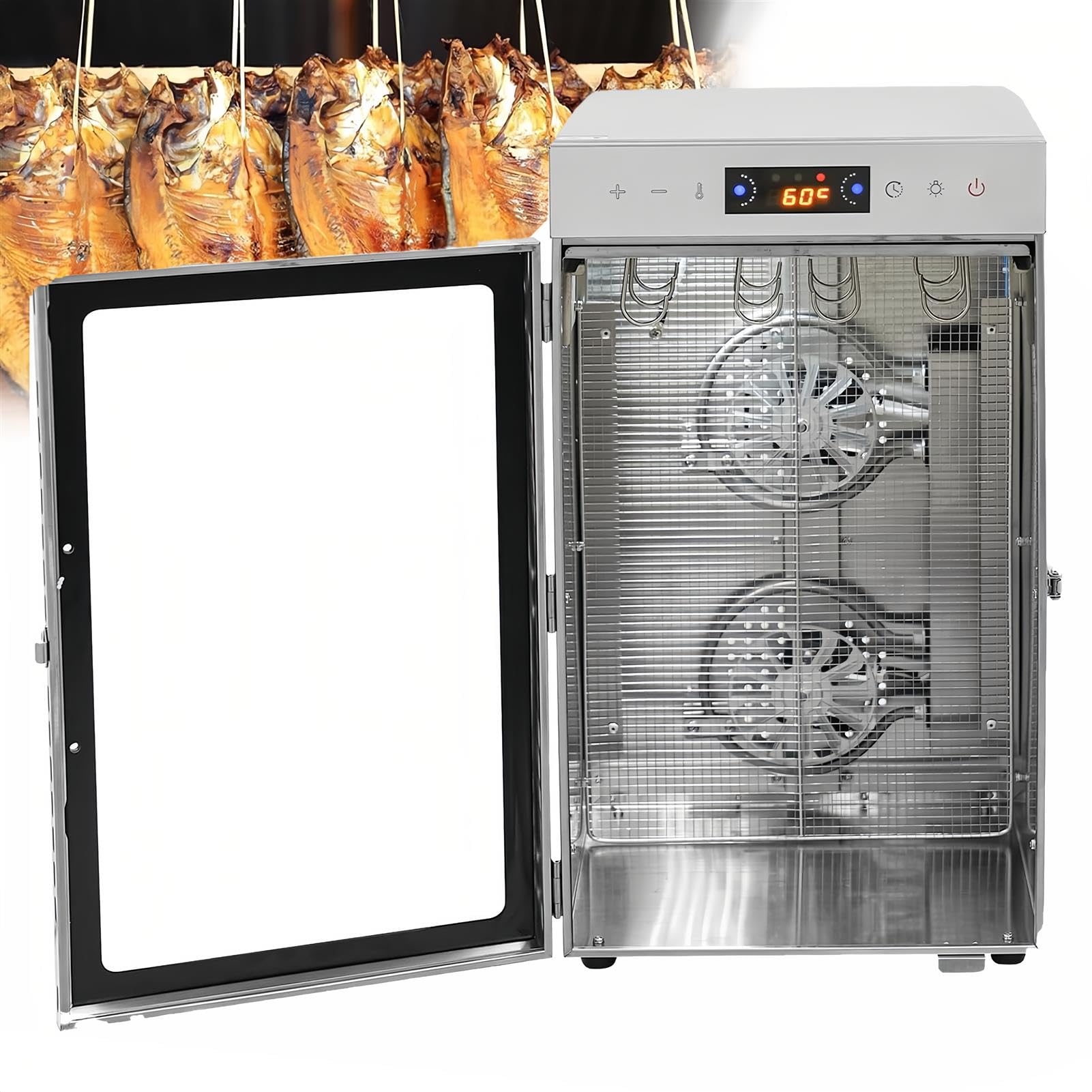 Caja Secadora De Biltong De Acero Inoxidable, Deshidratador De Alimentos Grande De 800 W, con 12 Ganchos para Colgar, para Secar Carne, Verduras Y Frutas