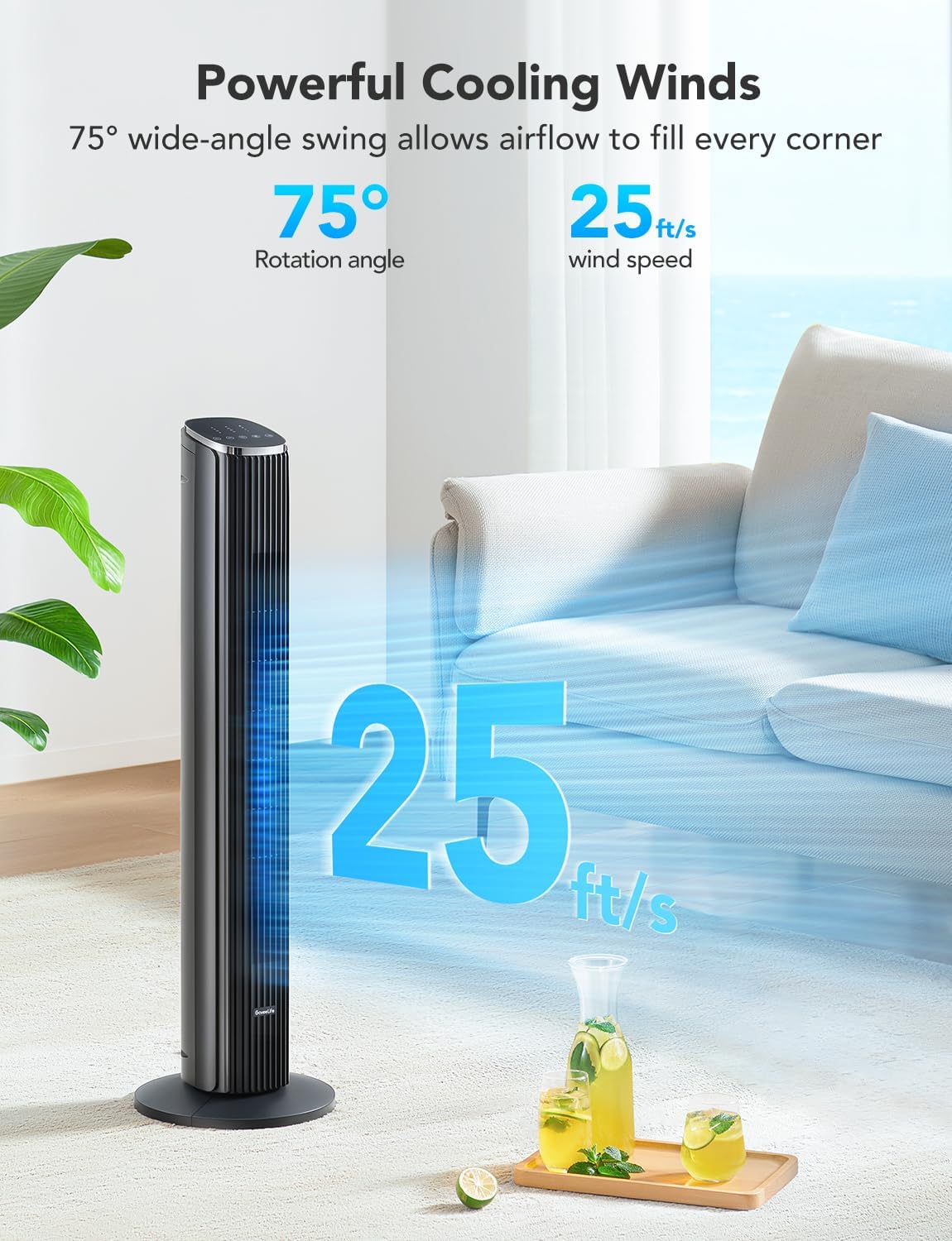 GoveeLife WiFi Water Ieak Detector Bundle with 36 Inch Tower Fan for Bedroom