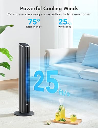 Miniatura 3 de GoveeLife Ventilador de torre de 36 pulgadas para dormitorio, ventiladores de piso oscilantes inteligentes con sensor de temperatura, aplicación y