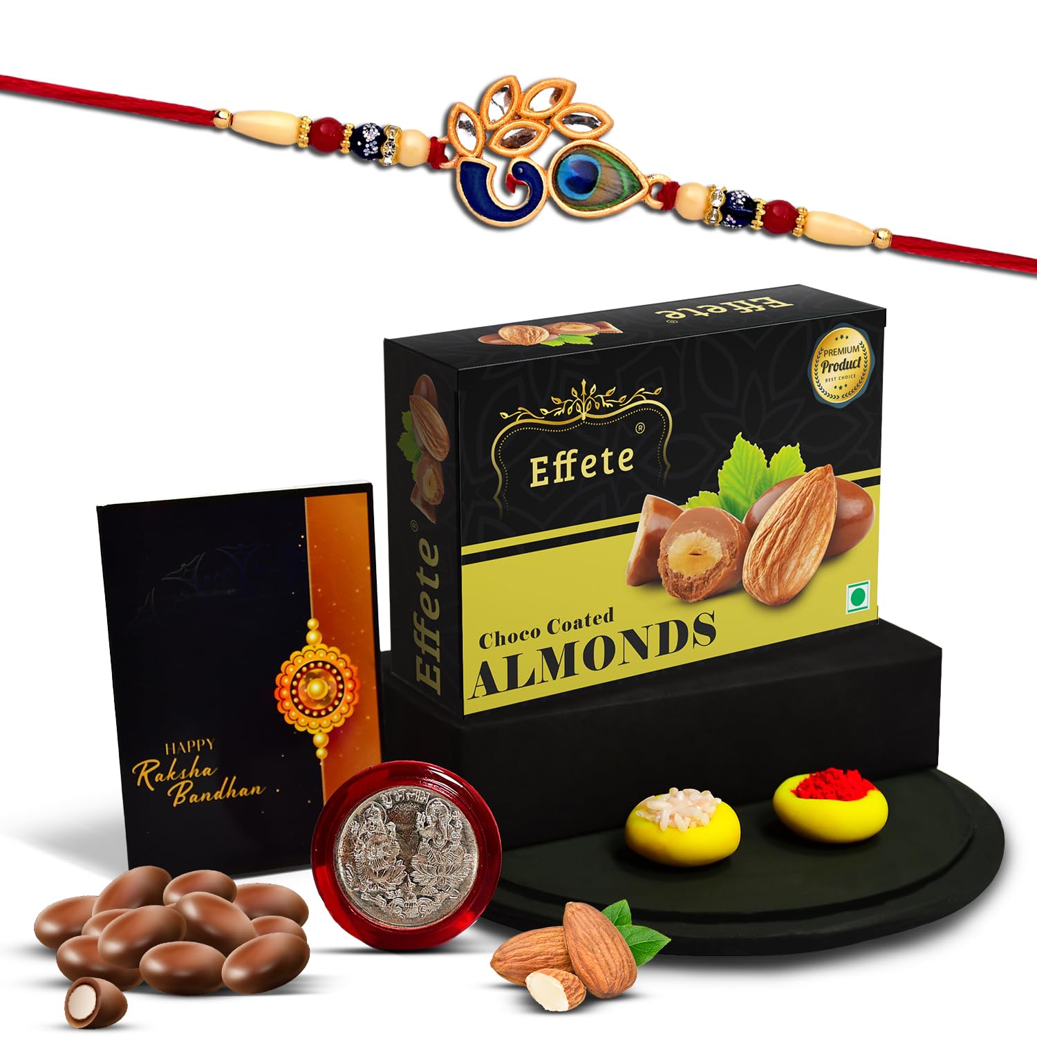 DeoDap Multicolor Bracelet/ Rakhi (K1_353_Ca32) & Effete Chocolate Almonds Silver Color Pooja Coin, Roli Chawal & Greeting Card, Rakhi & Chocolate Brother, Rakhi Gift, Set Of 1 Rakhi (B09BM5SZF6) Amazon Price History, Amazon Price Tracker