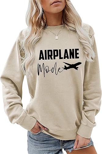 HHLLEOJK Sudadera de modo avión para mujer, de vacaciones, viajes, sin botones, para regalo de viajero, con cuello redondo