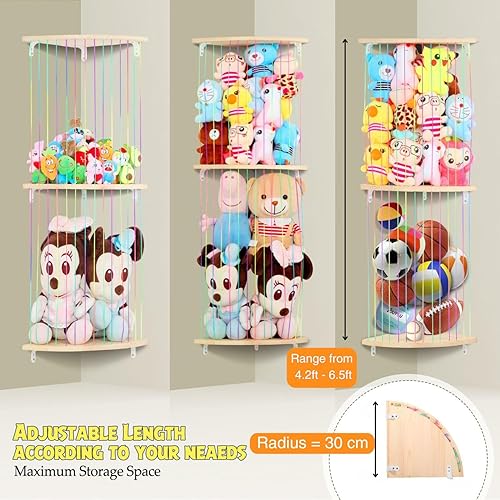 Miniatura 3 de Hamaca de almacenamiento de animales de peluche, soporte de madera para juguetes de peluche, organizador de almacenamiento de juguetes para sala de