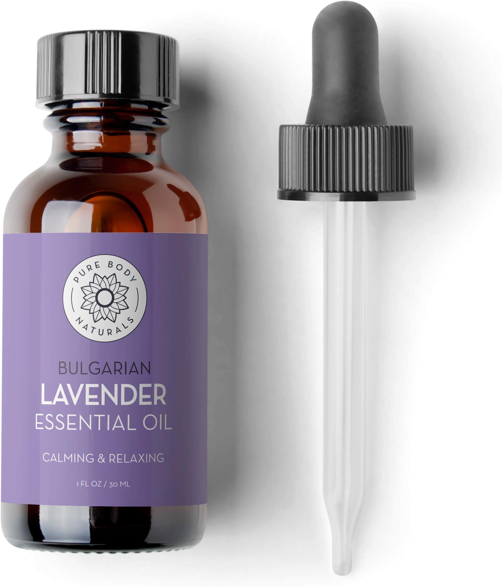 Pure Body Naturals Bulgarian Lavender Essential Oil , 1 Fluid Ounce - 100% Independently Tested, Therapeutic Grade Lavender Essential Oil for Diffuser Aromatherapy Bulgarian Lavender 1 Ounce
