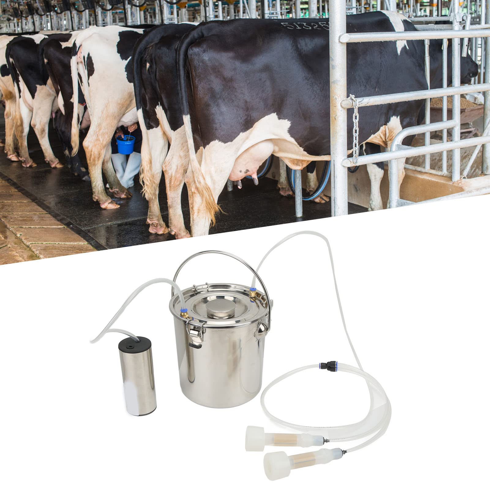 Mungitrice Elettrica 7 Litri, Mungitore per Capre e Bovini 100-240V, Capezzoli in Silicone, Secchio Acciaio Inossidabile 304, Ideale per Uso Domestico