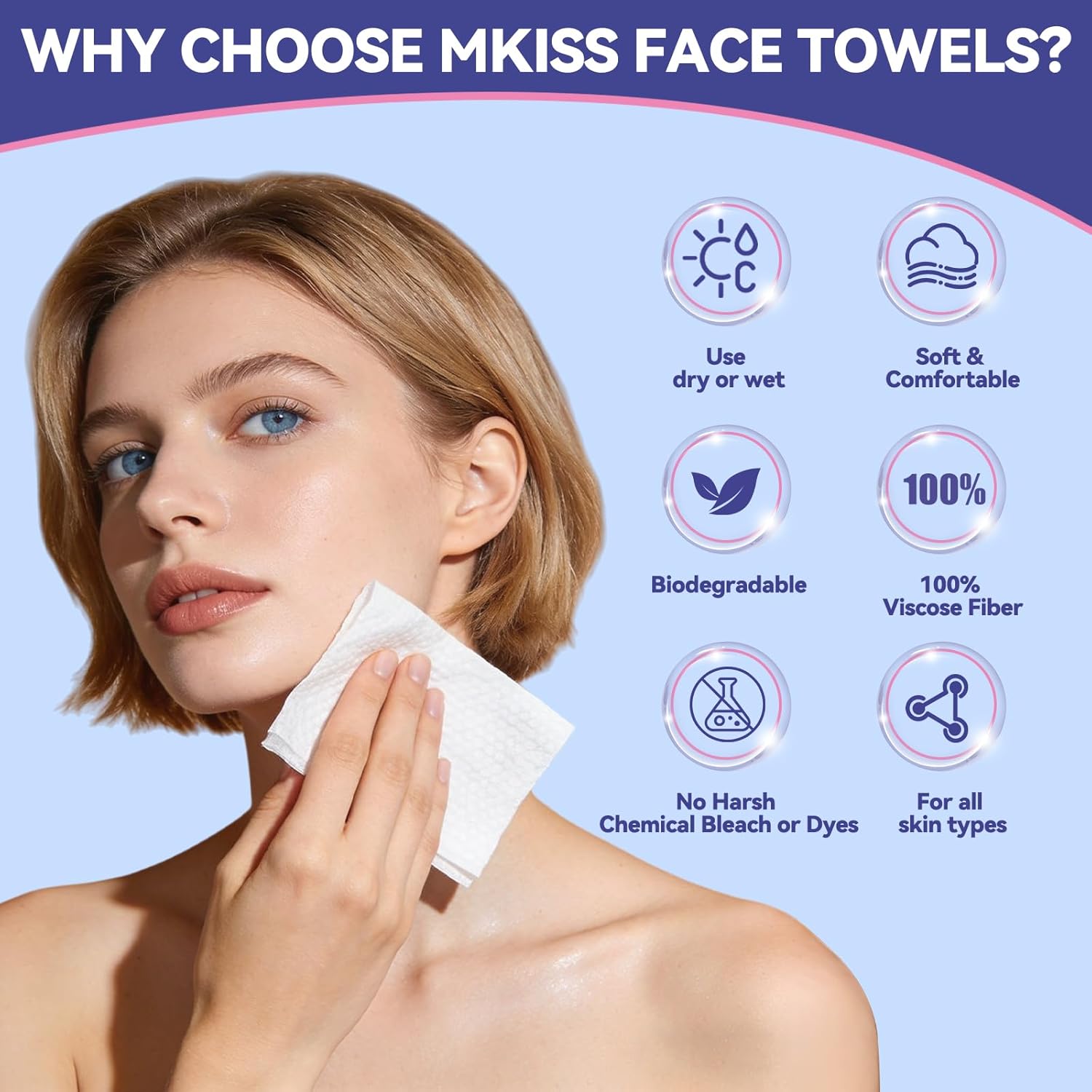 Large Disposable Face Towels 200 Count, 10"×12" Ultra Thick Premium Biodegradable Facial Towels, Makeup Remover Dry Wipes, Soft Clean Face Towelettes for Sensitive Skin, Skincare and Women Cleaning - Image 5