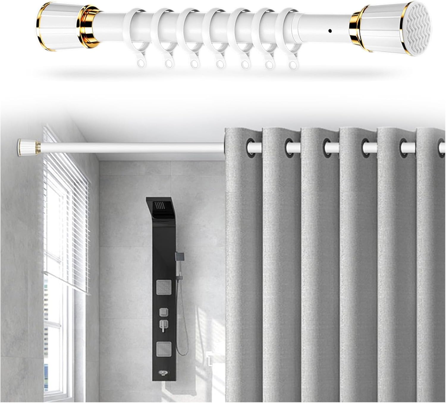 Telescoping Curtain Rods 16-197 in Adjustable Window Curtain Rod Set with Bracket/No Drilling Privacy Living Room Curtain Rod for Kitchen Bedroom Window Office (Carbonizedcolor : White, Size : 162"