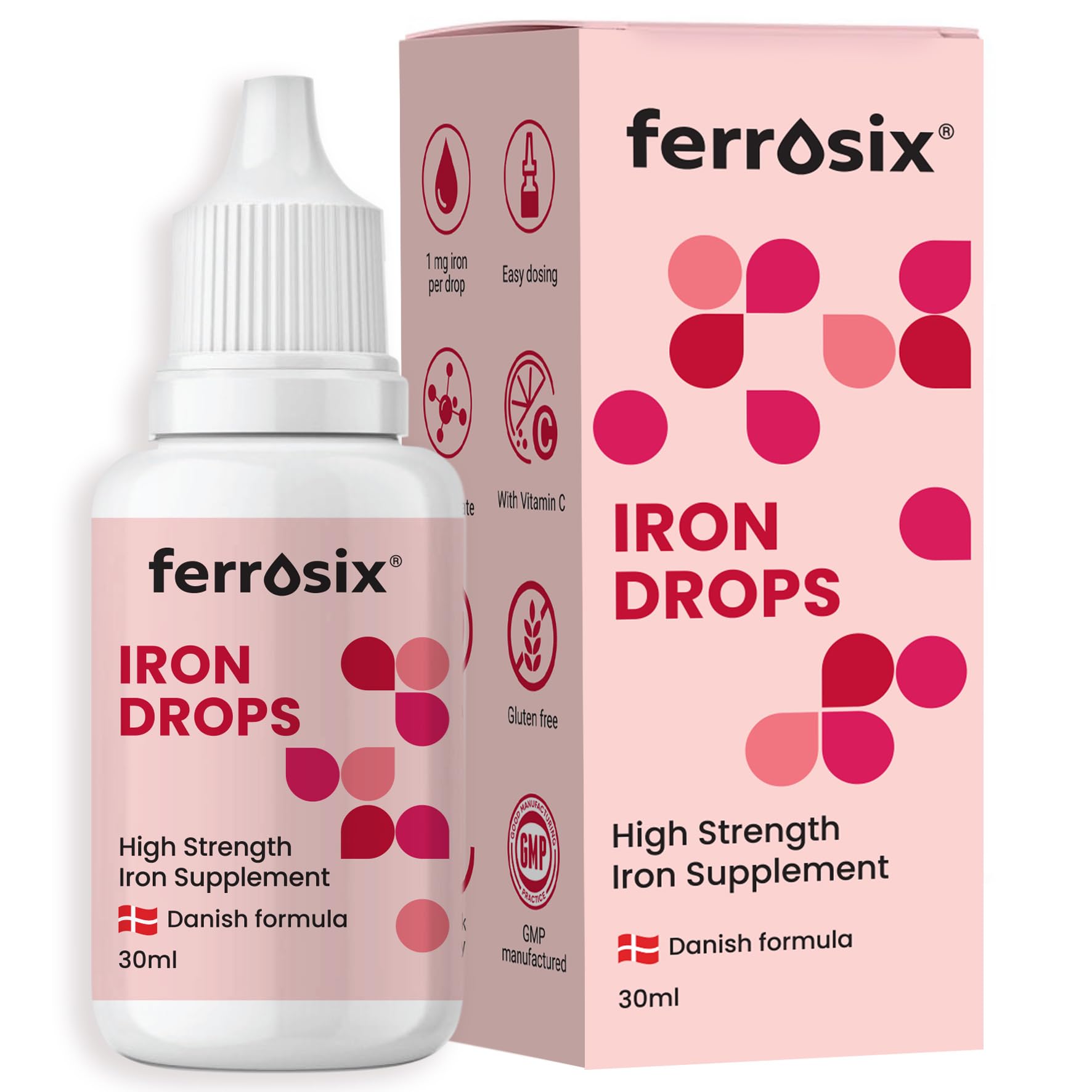 Iron Drops - High Strength Liquid Supplement - Iron Deficiency & Anaemia Support - Vegan - 30 ml - Integrated Dropper Cap - Ferrous Bisglycinate + Vitamin C