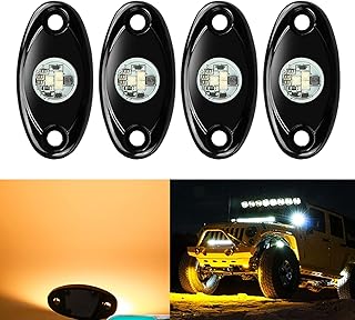 4 Pods LED Rock Lights Kit, Ampper Waterproof Underglow LED Neon Trail Rig Lights for Car Truck ATV UTV Baja Raptor Offroad Boat Trail Rig Lamp Underbody Glow (Amber)