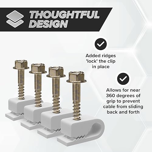 Miniatura 4 de THE CIMPLE CO - Clips de cable coaxial individuales, Cat6, Clip de cable de alambre eléctrico, clip de tornillo de 14 in (6 mm) y sujetador, blanco