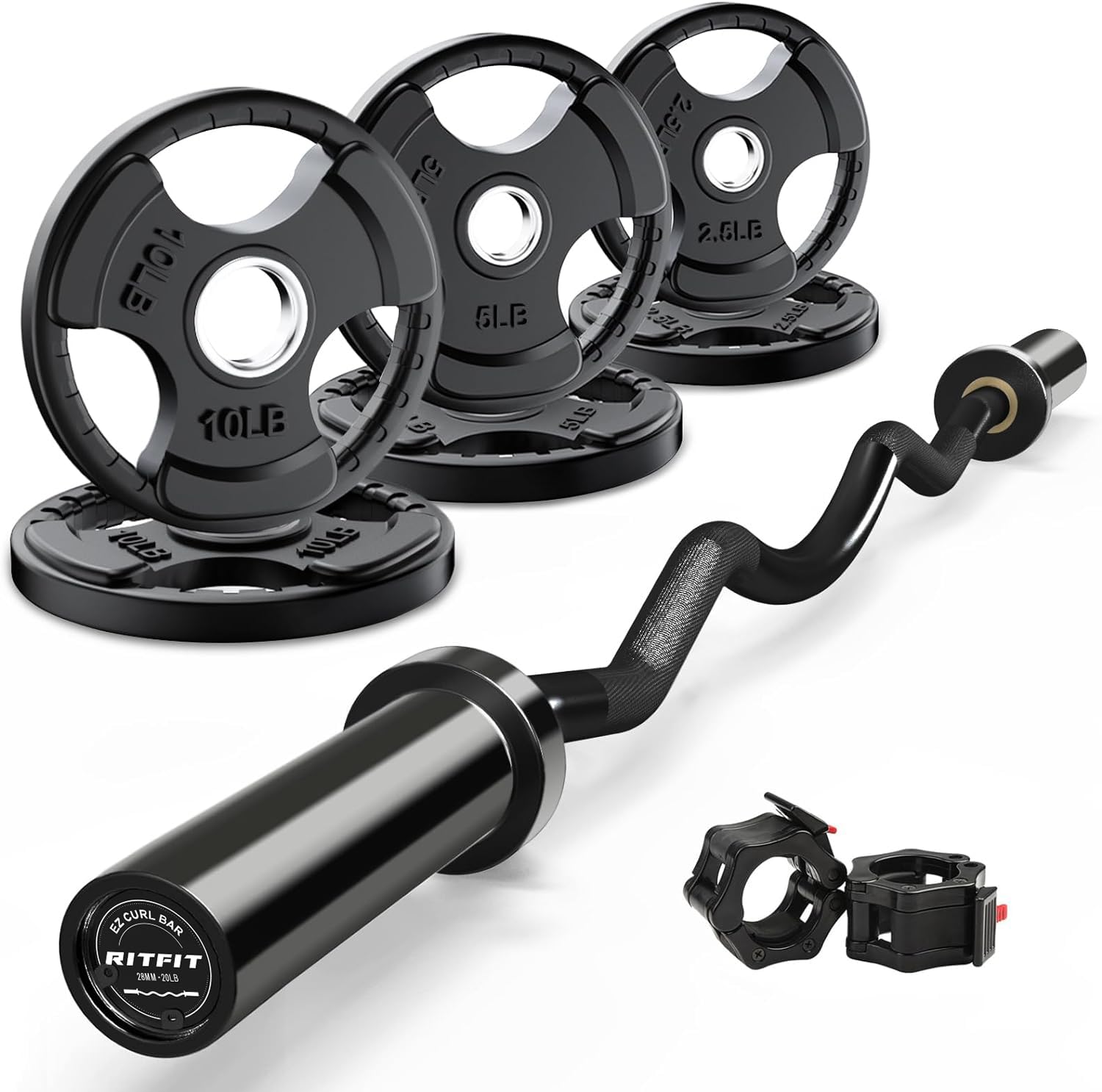 RitFit 2 Inch EZ Curl Bar Olympic Barbell