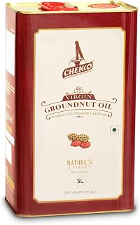 Chekko Cold Pressed Peanut Oil 5L (169oz) - Wood Pressed Groundnut Oil, 100% Pure Non-GMO, High Smoke Point for Frying & Cooking