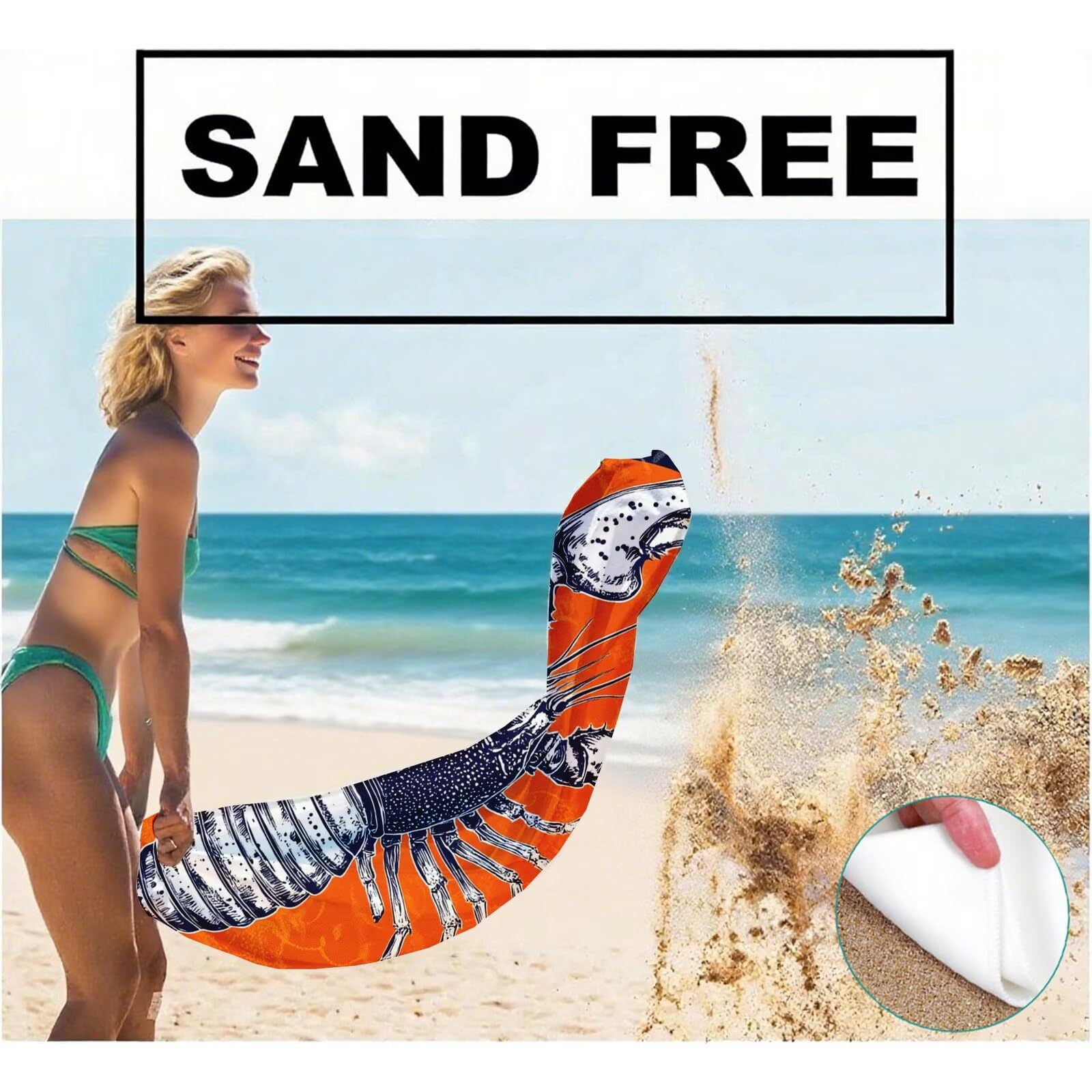 Telo Mare Microfibra, Telo Mare Grande 200x100 cm Set da 2, Antisabbia Asciugatura Rapida Assorbente Salvietta da Spiaggia Asciugamano per Palestra Piscina Viaggi Picnic, Regali Donna Aragosta Q-714