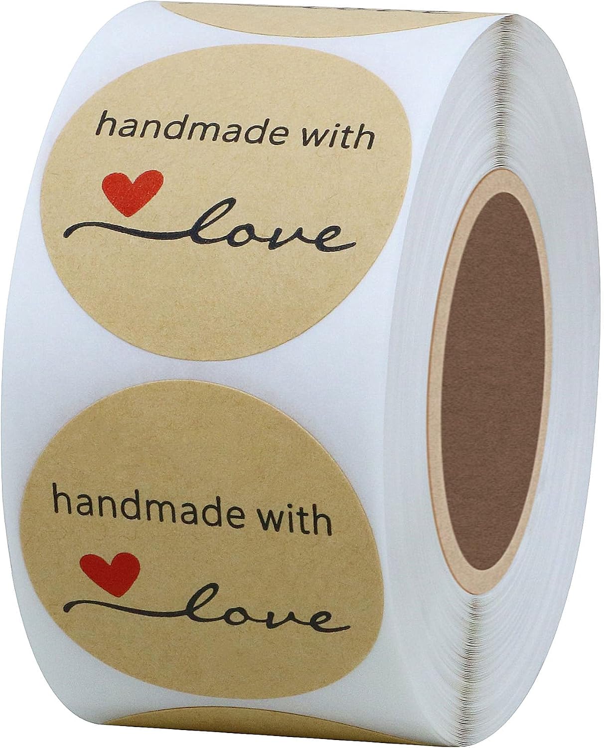 Hybsk Kraft Handmade with Love Stickers 1.5" Inch Round Total 500 Adhesive Labels Per Roll (Kraft)