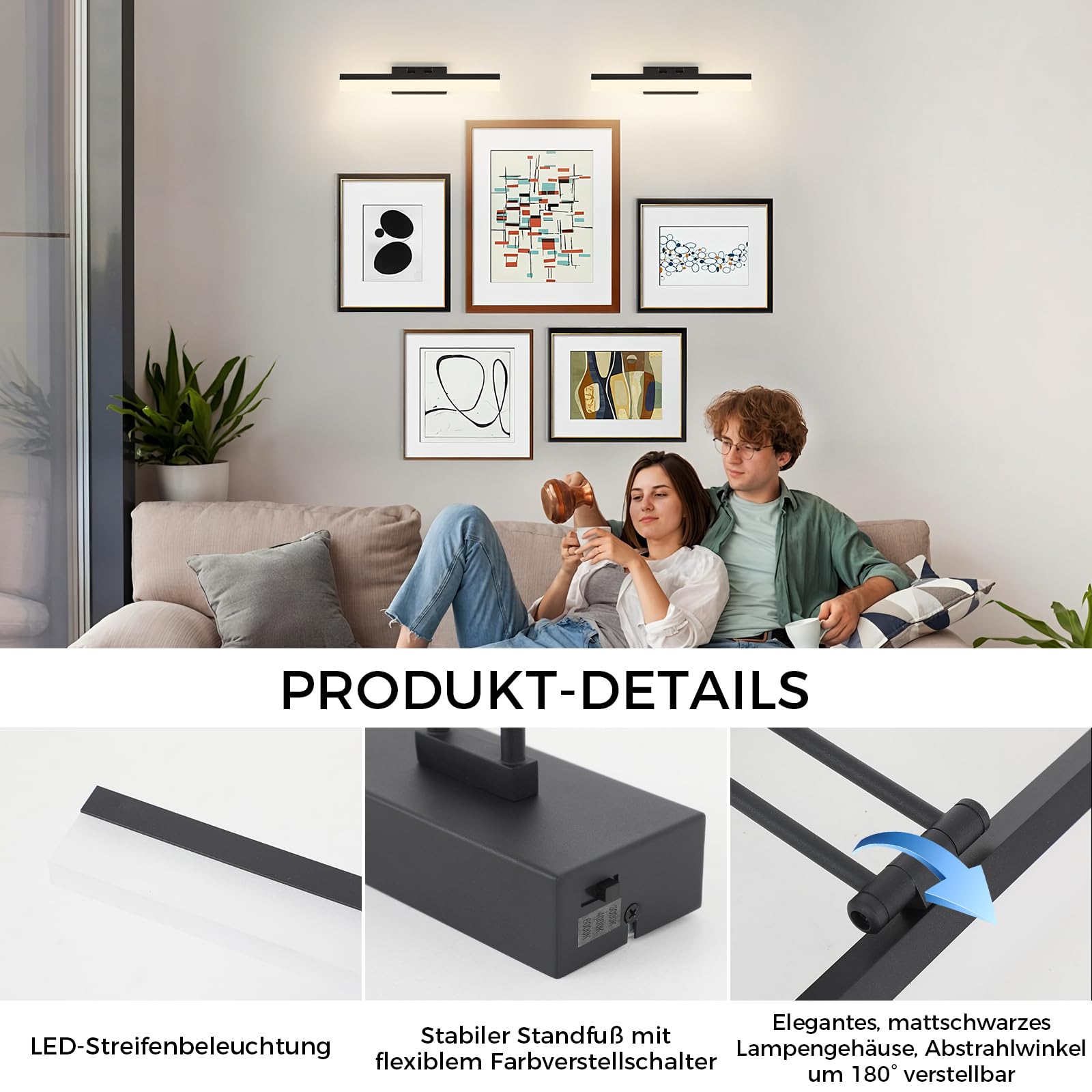 LED Spiegelleuchte Badezimmer 40.5cm, Dimmbare Badezimmer Wandleuchte IP20, 9W 510 Lumen Spiegelleuchte Lampe Badezimmer, Badezimmerleuchte Wand Aluminium, 3CCT, Schwarz [Energieklasse G]