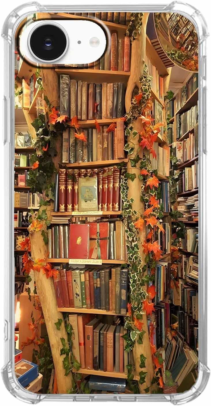 Vintage Bookstore Case for iPhone 16e/17e,Aesthetic Old Books Library Pattern, Trendy Soft TPU Bumper Case for iPhone 16e/17e