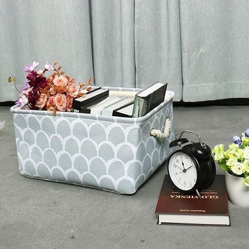 Miniatura 2 de uxcell Cesta de almacenamiento con asas de algodón, almacenamiento de tela con cierre de cordón para organizador de ropa, toallas, juguetes, cesta