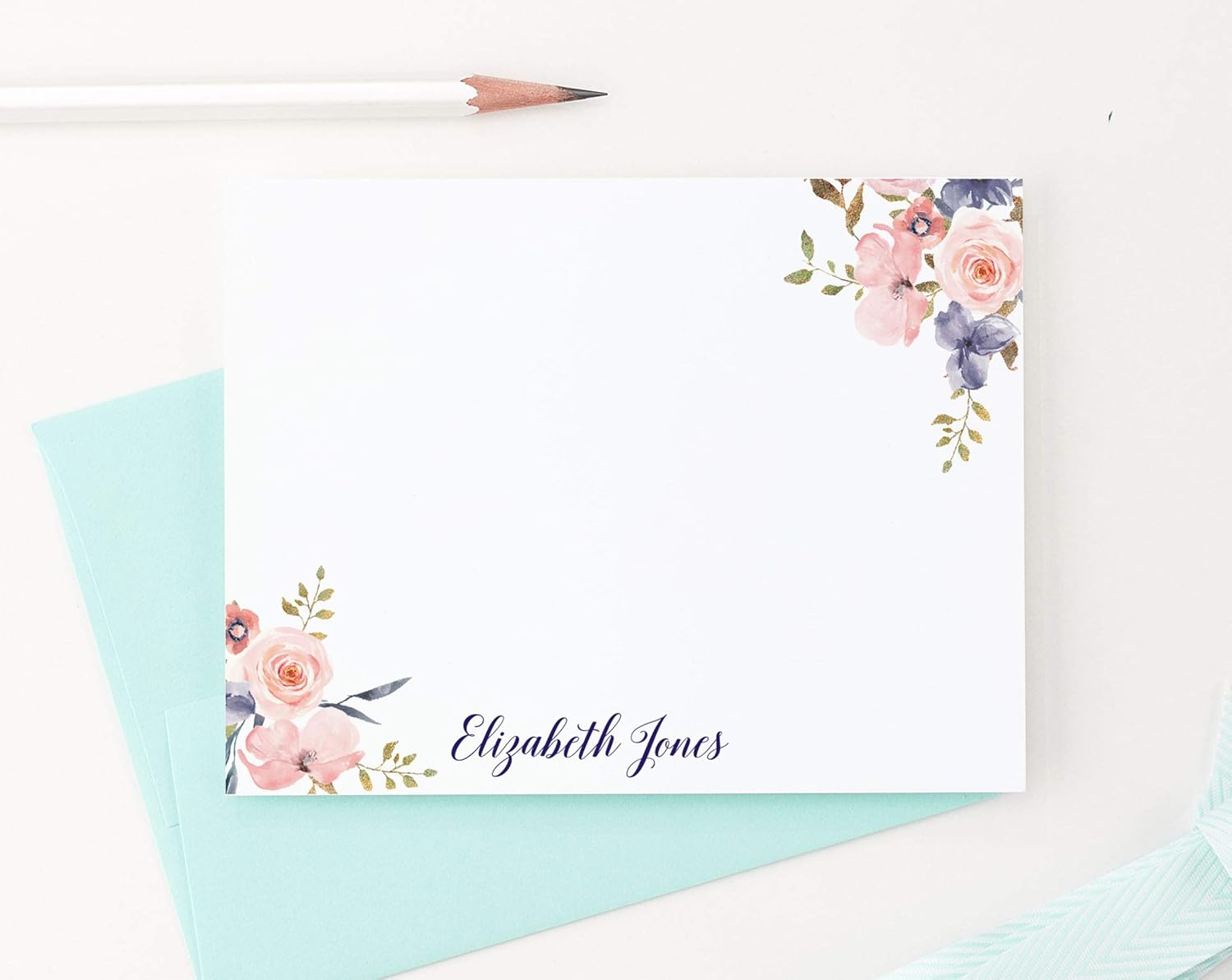 Modern Pink Paper Personalized Floral Stationery Set, Stationery for Women, Personalized Thank You Cards, Personalized Note Cards, Your Choice of Colors and Quantity