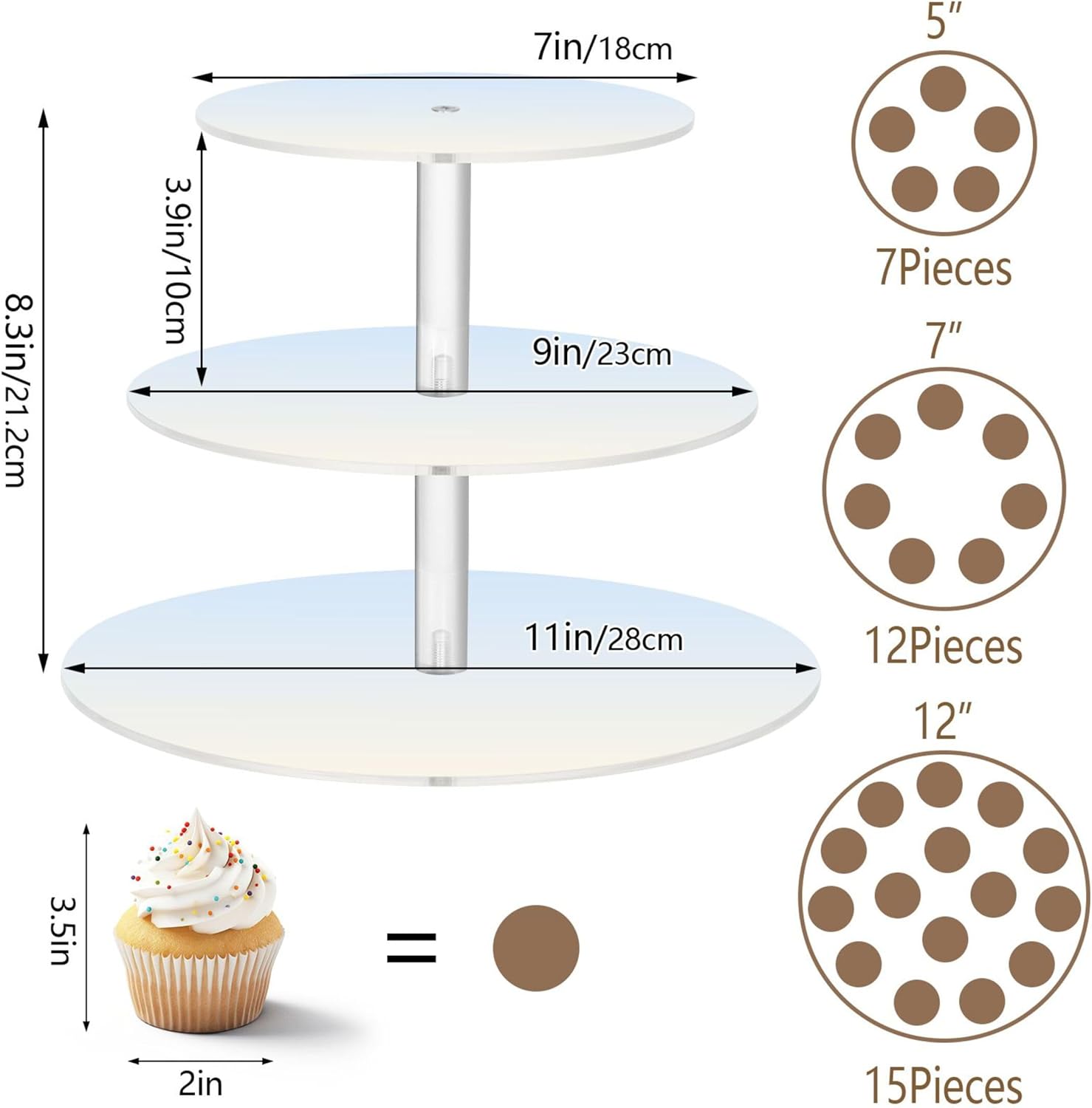 Elegant Blue Old Lace Gradient Tea Party Cupcake Stand 3 Tier Cup Cake Tower Acrylic Display Birthday Wedding Serving Cake Stands for Party Dessert Tray Snack