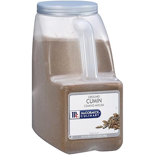 McCormick Culinary Comino molido, 4.5 libras  Un recipiente de 4.5 libras de comino en polvo para añadir sabor a platos de Oriente Medio, mexicano,