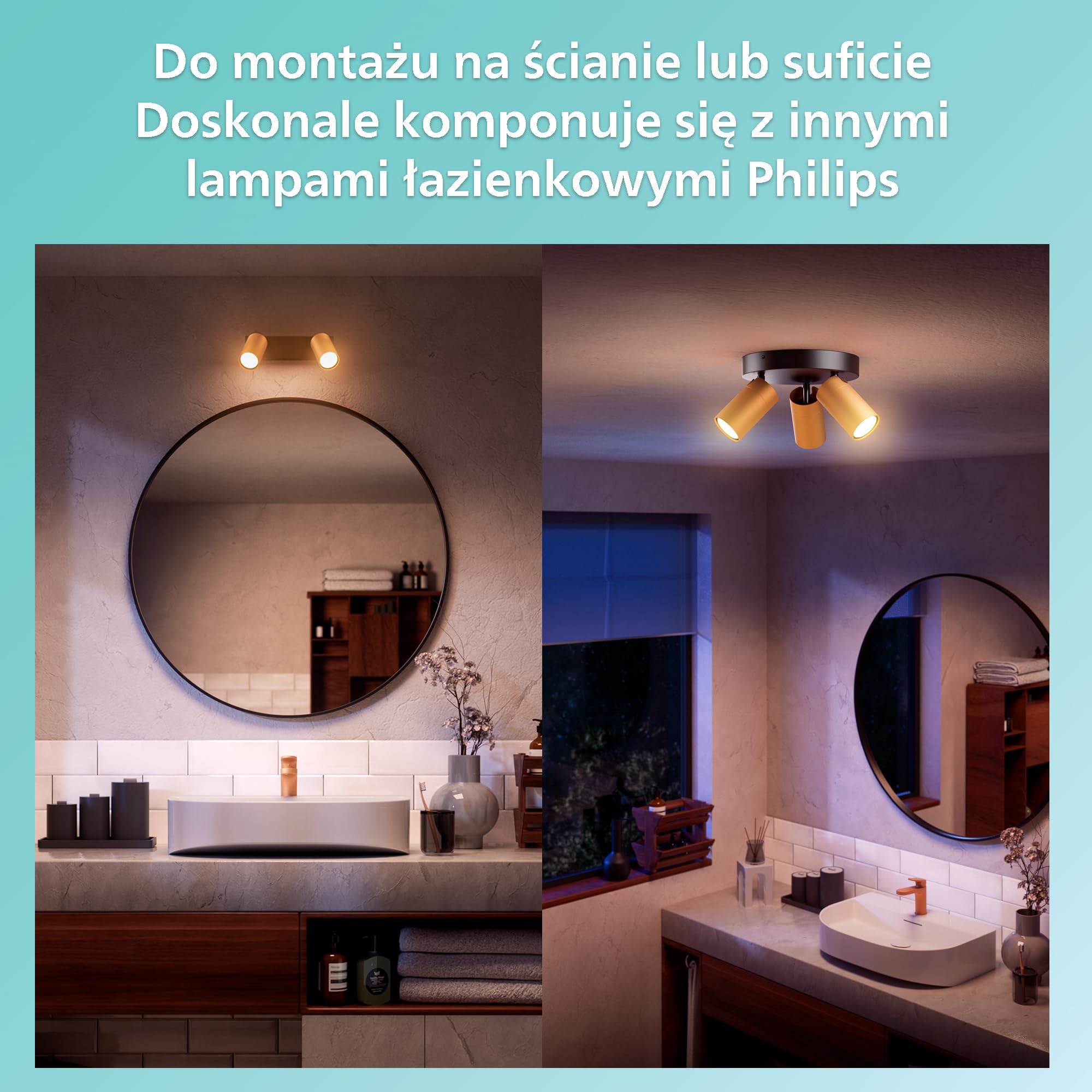 Philips Idris 3-głowicowa, lampa GU10 nie wchodzi w zakres dostawy, mosiądz, IP44, wodoodporna