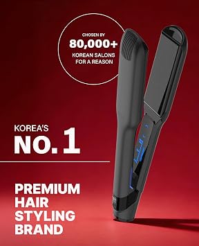 GLAMPALM GlamMuse Wide 1.5 | All-Ceramic Flat Iron Infused with Vita-C, Salon Results with Less Heat Damage, Trusted by K-Pop Hair Stylists Hair Straightener for Thick Hair, Silk Press | GP501T