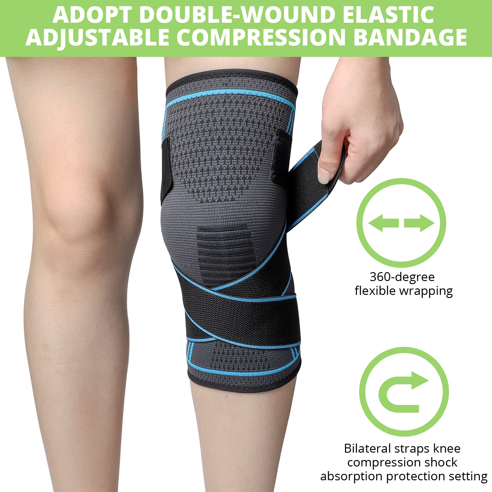 MILAIUN Ginocchiera Ortopedica 2 Pezzi, Tutore Ginocchio Legamenti Menisco, Elastica Antiscivolo Fascia Compressione Ginocchio,per Artrite e Il Recupero da Infortuni (Blu-XL)