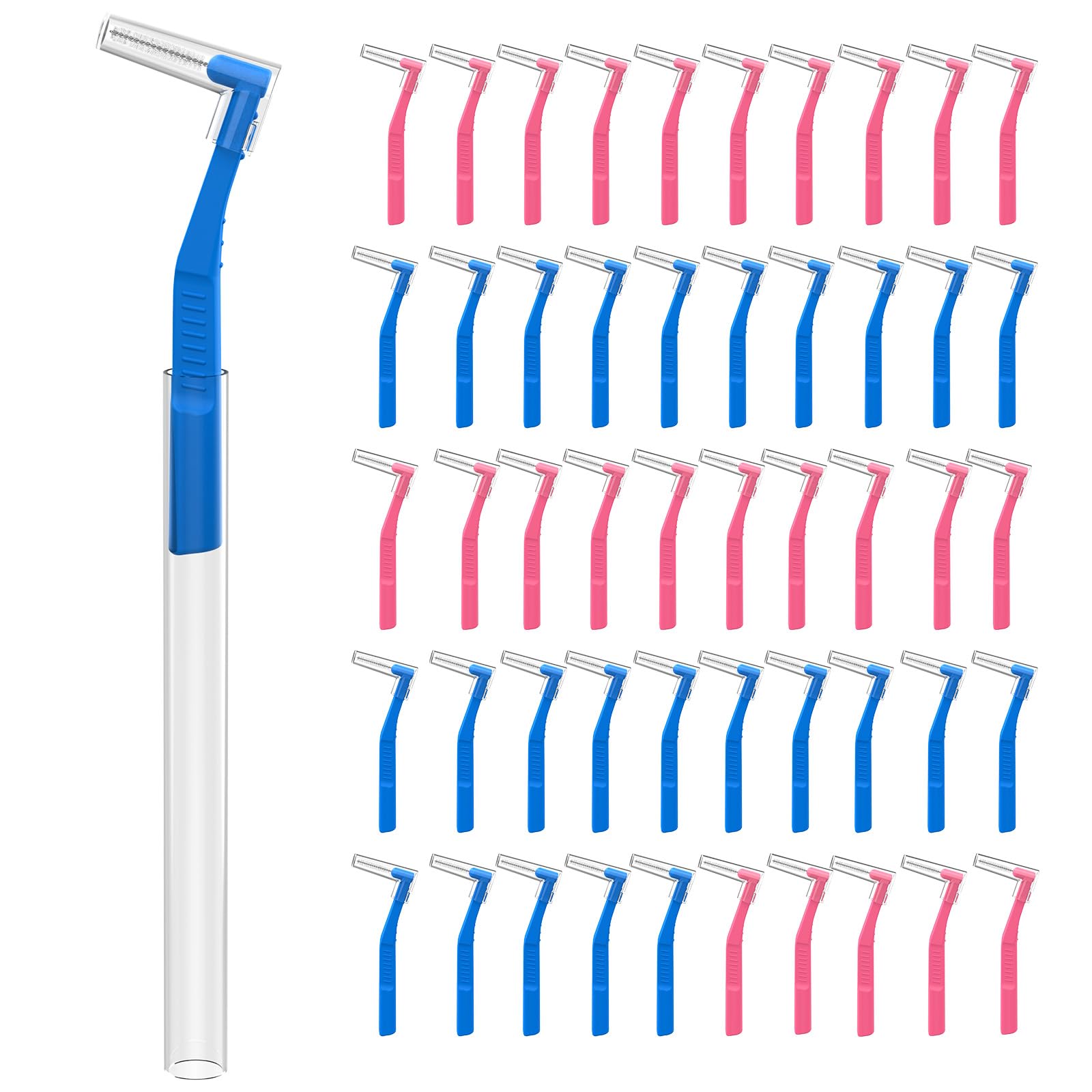 50 Angle Interdental Brushes &amp; Extended Handle for Braces, 0.6mm, 0.7mm