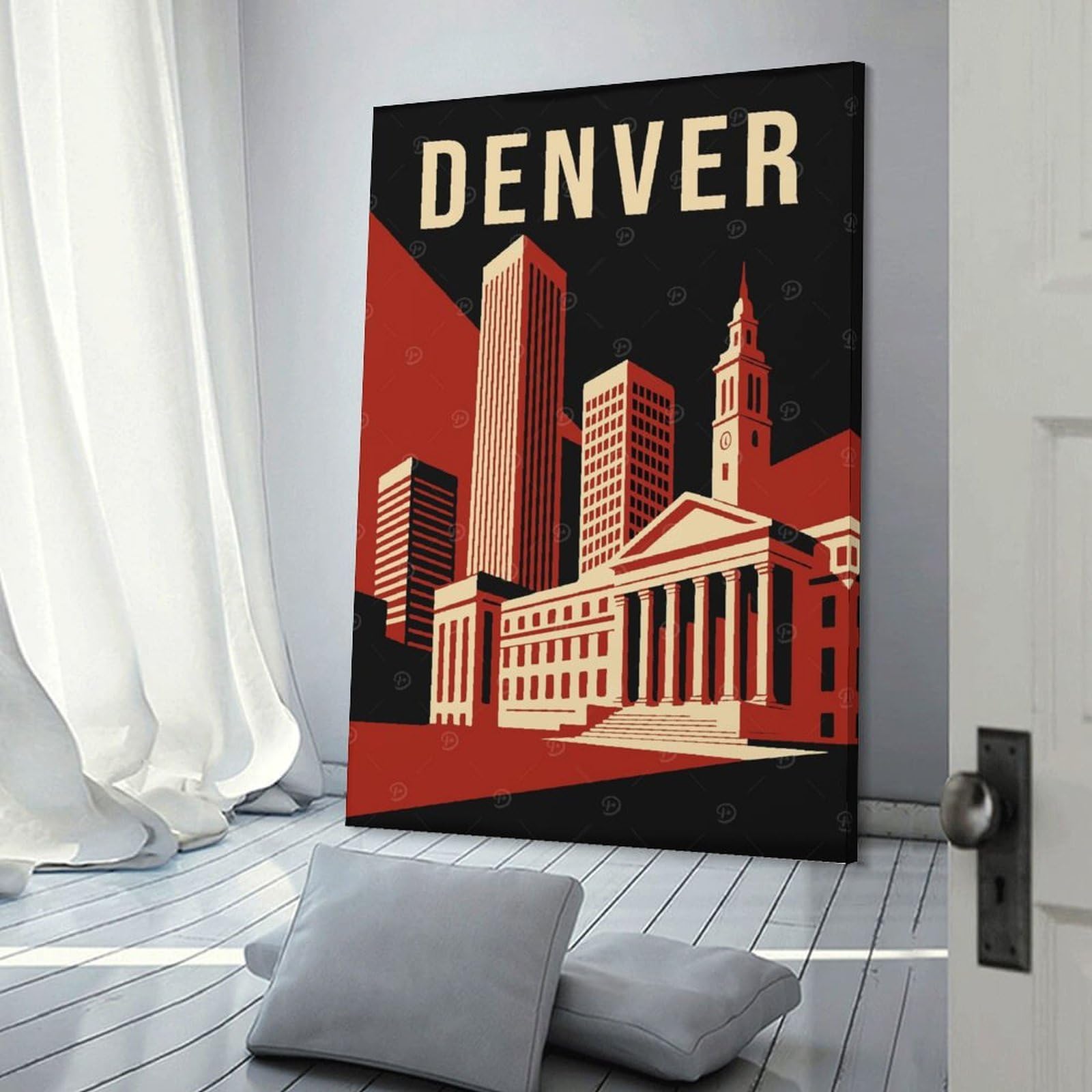 Junmoney Frame-Style-24 Denver Vintage Travel Canvas Wall Decor 20X30inch(50X75cm), For Entrance Walls, Hall Decor Or Foyers, Wall Decor To Refresh Empty Corners