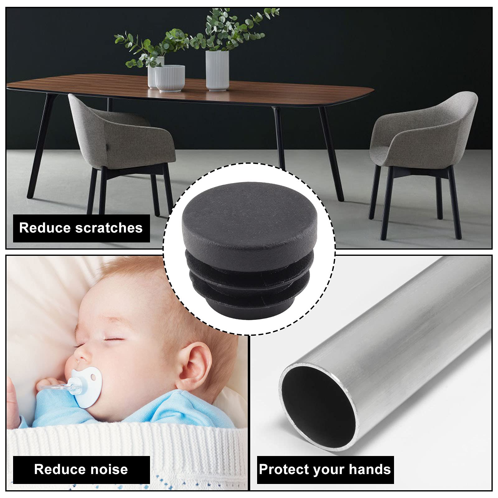 30 Pcs Black Square Plastic Chair Leg Caps 25x25mm | Furniture Floor Protector Plugs