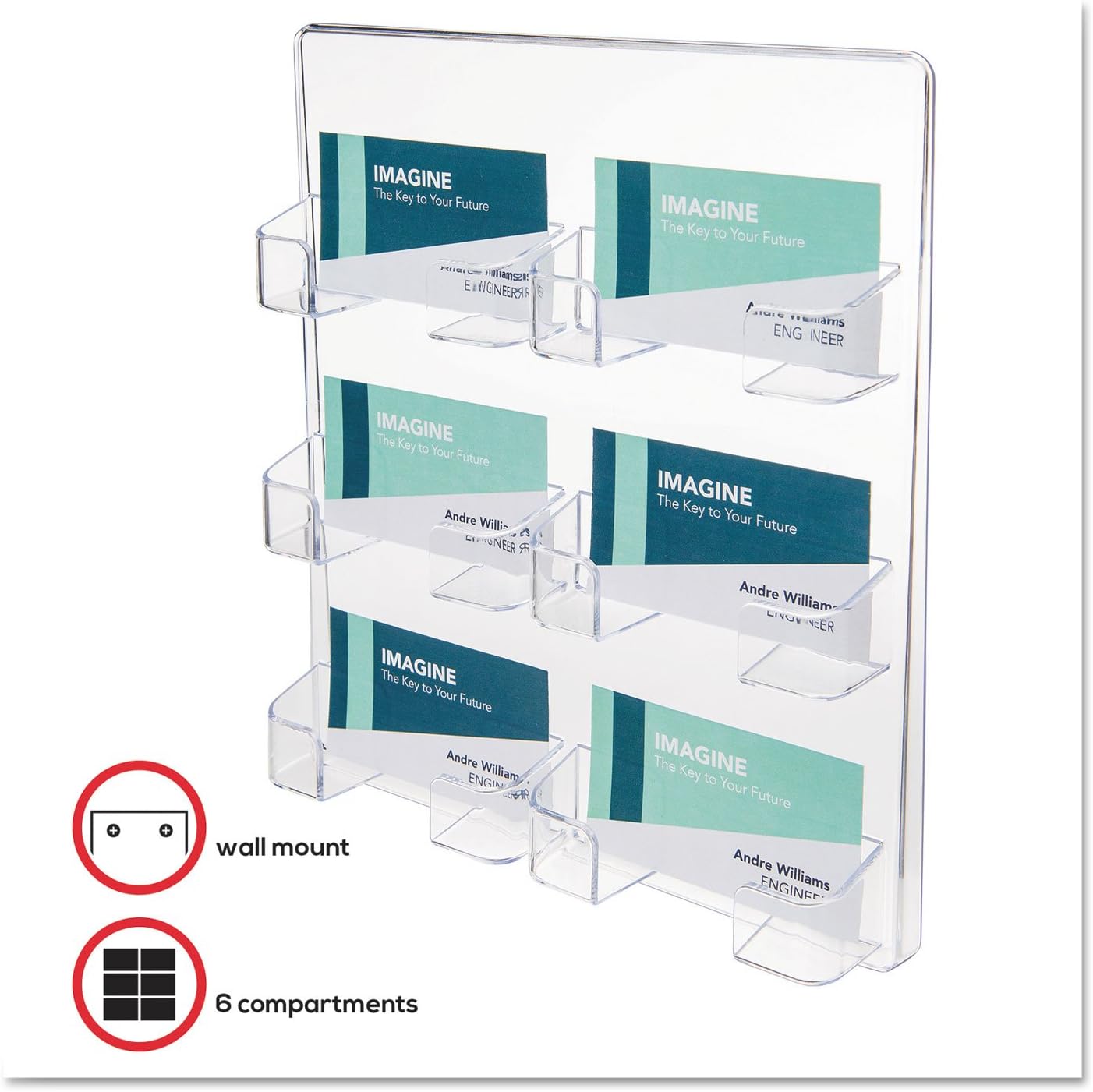 deflecto 6-Pocket Business Card Holder, Holds 480 Cards, 8.5 X 1.63 X 9.75, Plastic, Clear