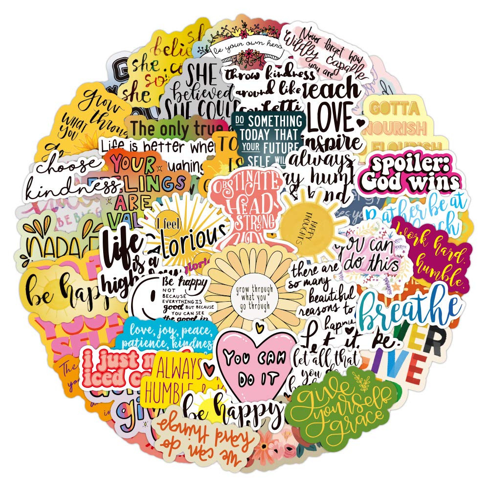 Affoto 100PCS Inspirational Laptop Stickers - Gift for Children, Teens, Adults, Kids - Waterproof Positive Inspiring Stickers for Scrapbook, Water Bottle, Skateboard, Wall, Car - Motivational Quotes