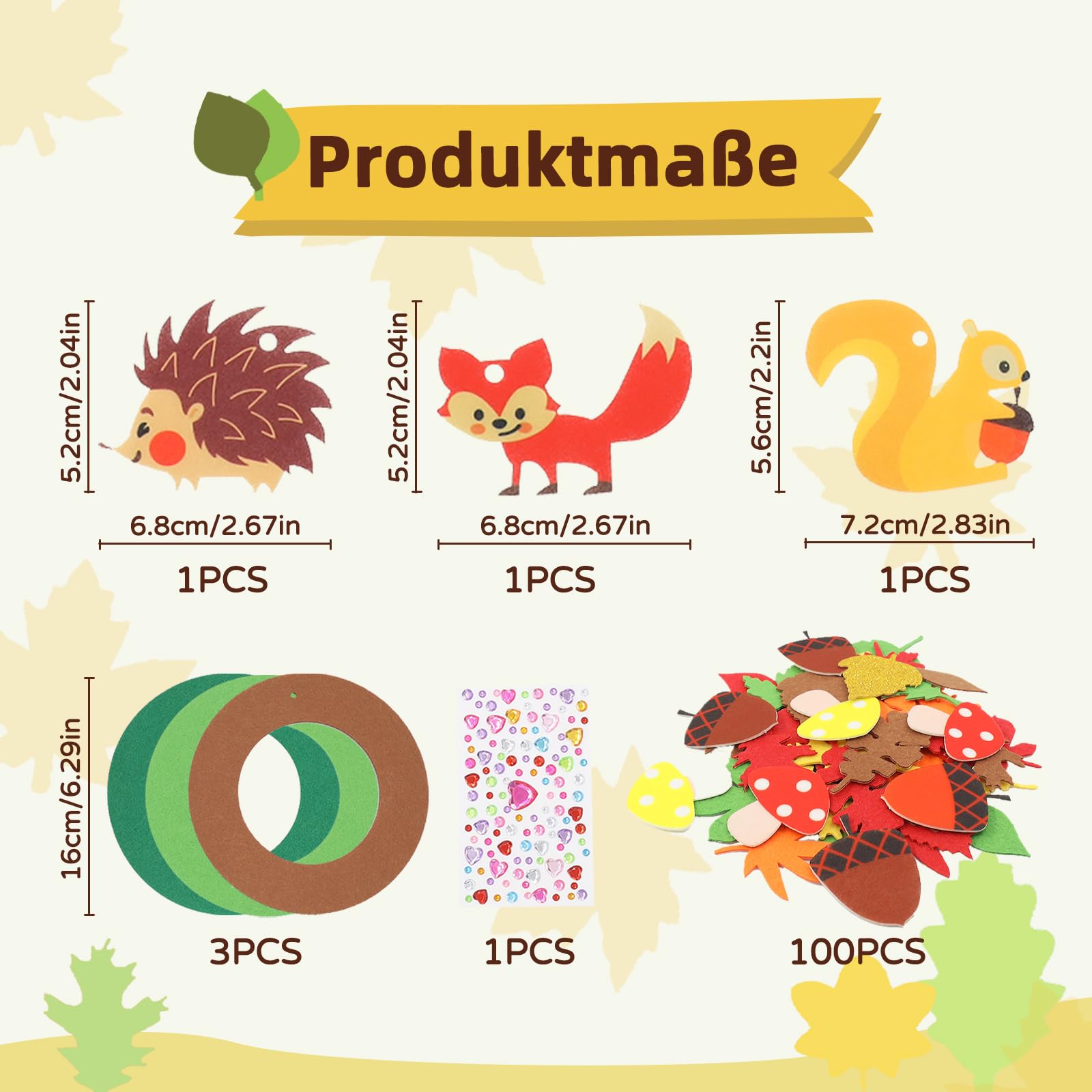 KOIROI Herbst Bastelset Für Kinder, 3 Kränze Mit Igel, Fuchs & Eichhörnchen – Kreativset Für Herbstdeko