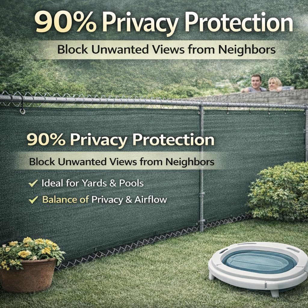 Privacy Fence Screen 6'x50', Heavy Duty Fencing Shade Cover, 170GSM 90% UV Block Mesh Shade Net, 6FT x 50FT, Privacy Windscreen for Yard Garden Pool Construction, Dark Green