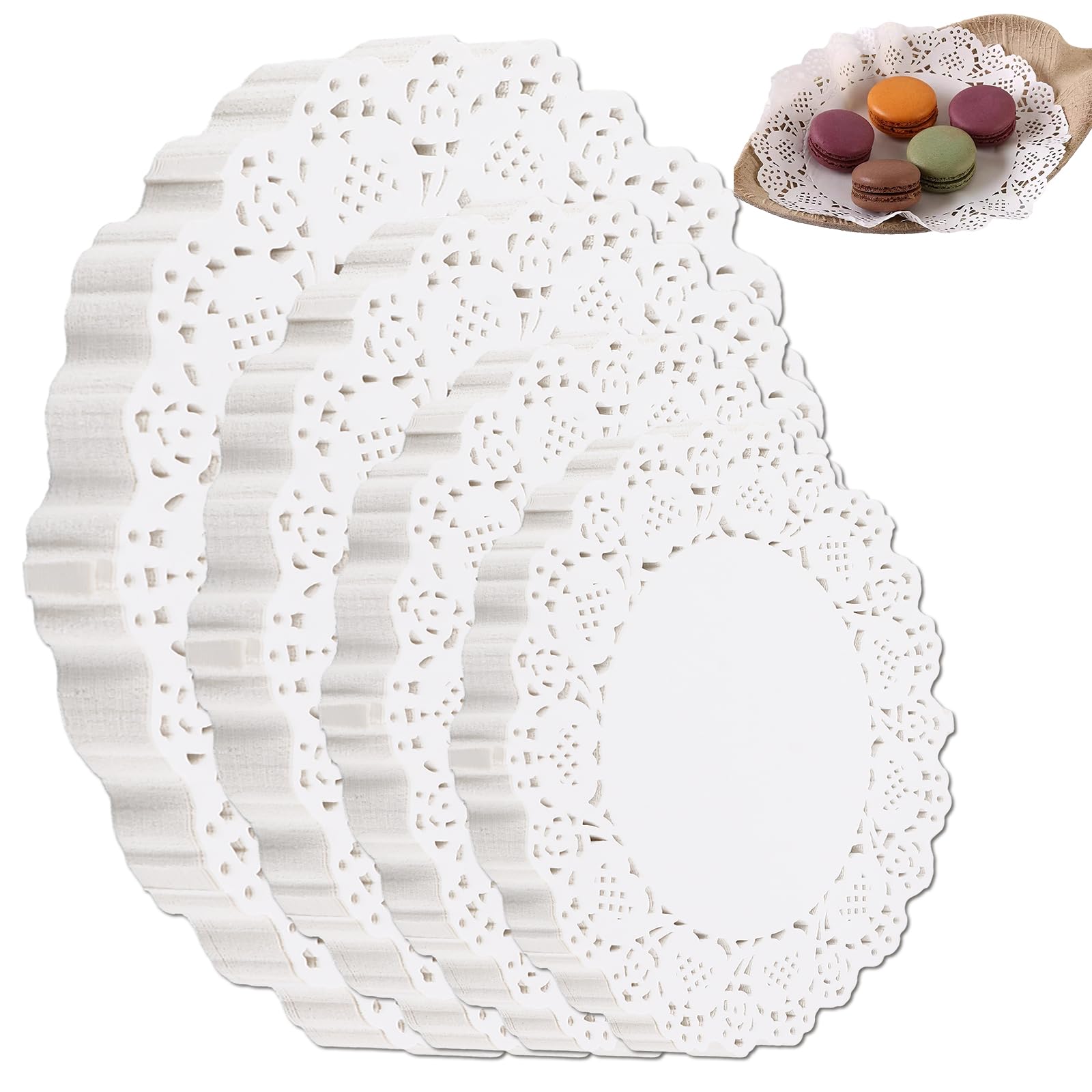 ASelected 560Pcs Round Paper Doilies, 4 Sizes(6.5"/7.5"/8.5"/9.5") White Doilies Lace Paper, Disposable Round Place Mats for for Wedding Buffet Party, Cake Decorating & Fried Food Service