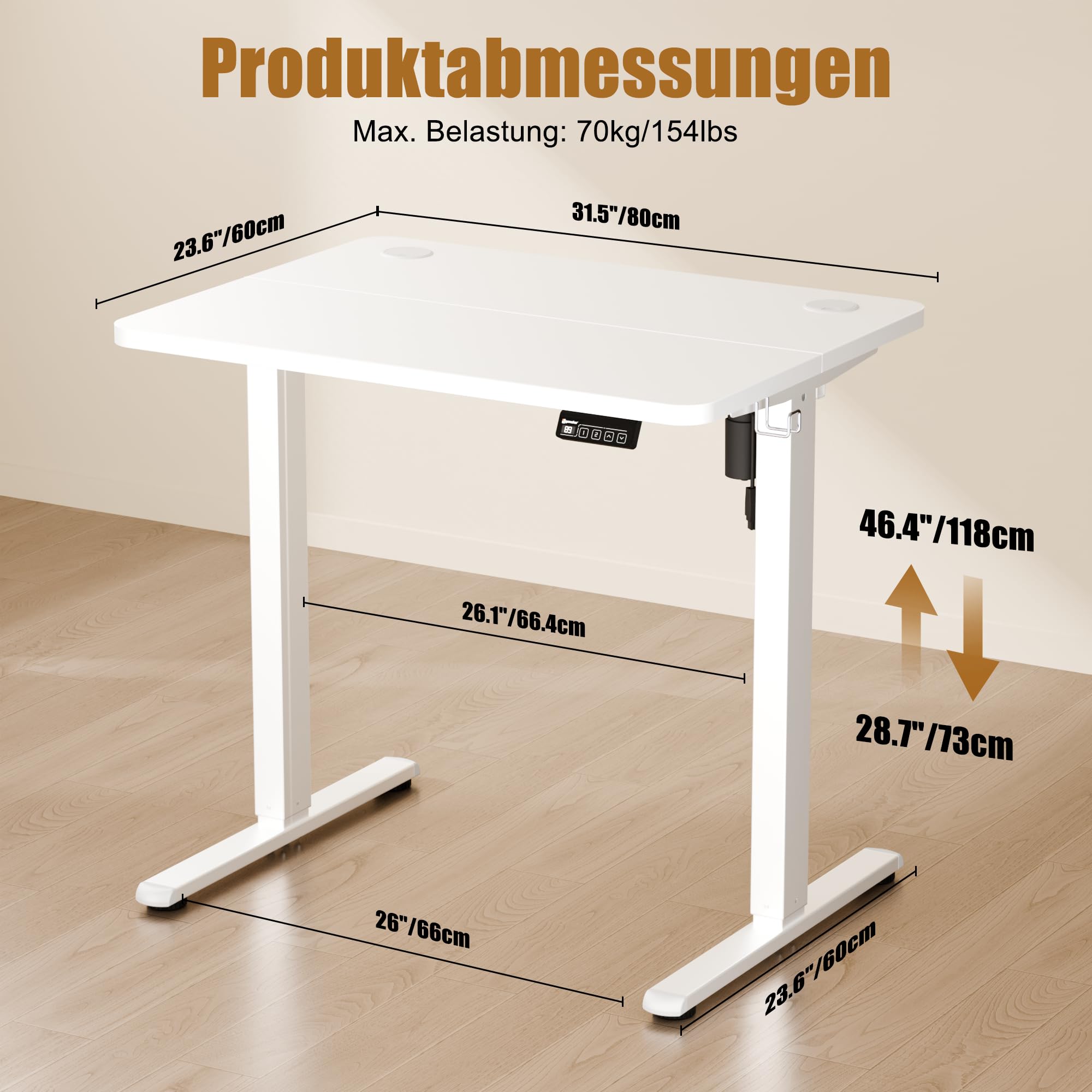 ERGOMAKER Höhenverstellbarer Schreibtisch Elektrisch 80x60cm Ergonomischer Schreibtische, Lern- und Gaming-Tisch mit Memory-Funktion Standing Desk mit Spleißplatte (Weiße)