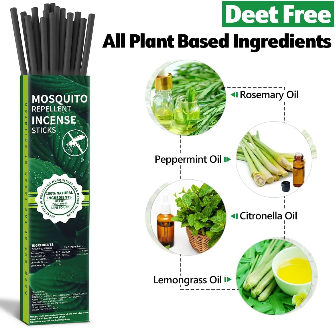 Extra Large Mosquito Repellent Sticks 24 Pack, Natural Outdoor Patio Mosquito Deterrent, Long-Lasting 2-Hour Burn Time, Safe for Family Pets Effective Bug Control