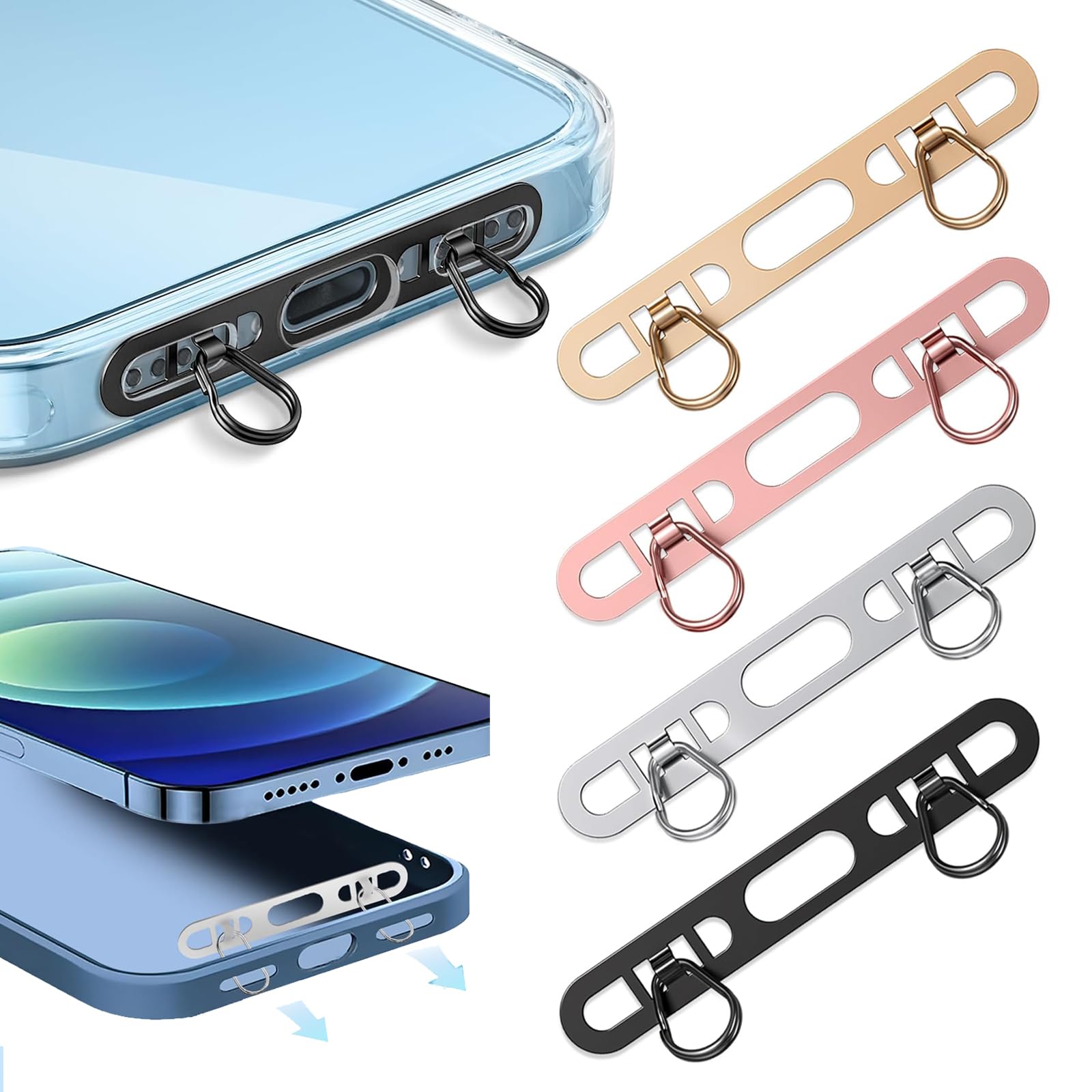 スマホストラップホルダー 4色セット iPhone 専用2点吊り 極薄0.4mm…
