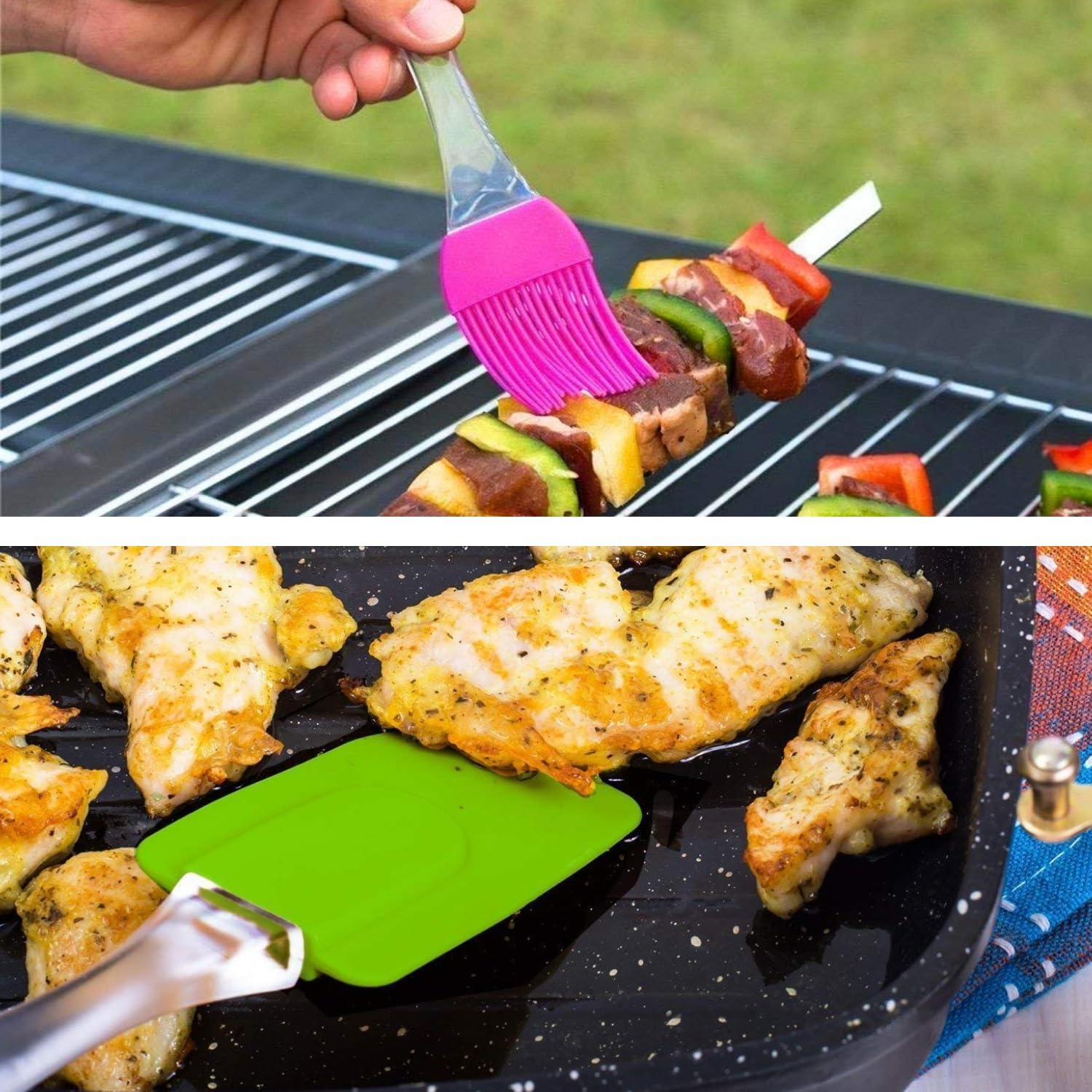 TP INCORP 2 in 1 Silicone Pastry Basting Brush and high Temperature Resistant Plastic Oil Bottle | with Free Combo of Silicone Heat Resistant Spatula and Brush 2