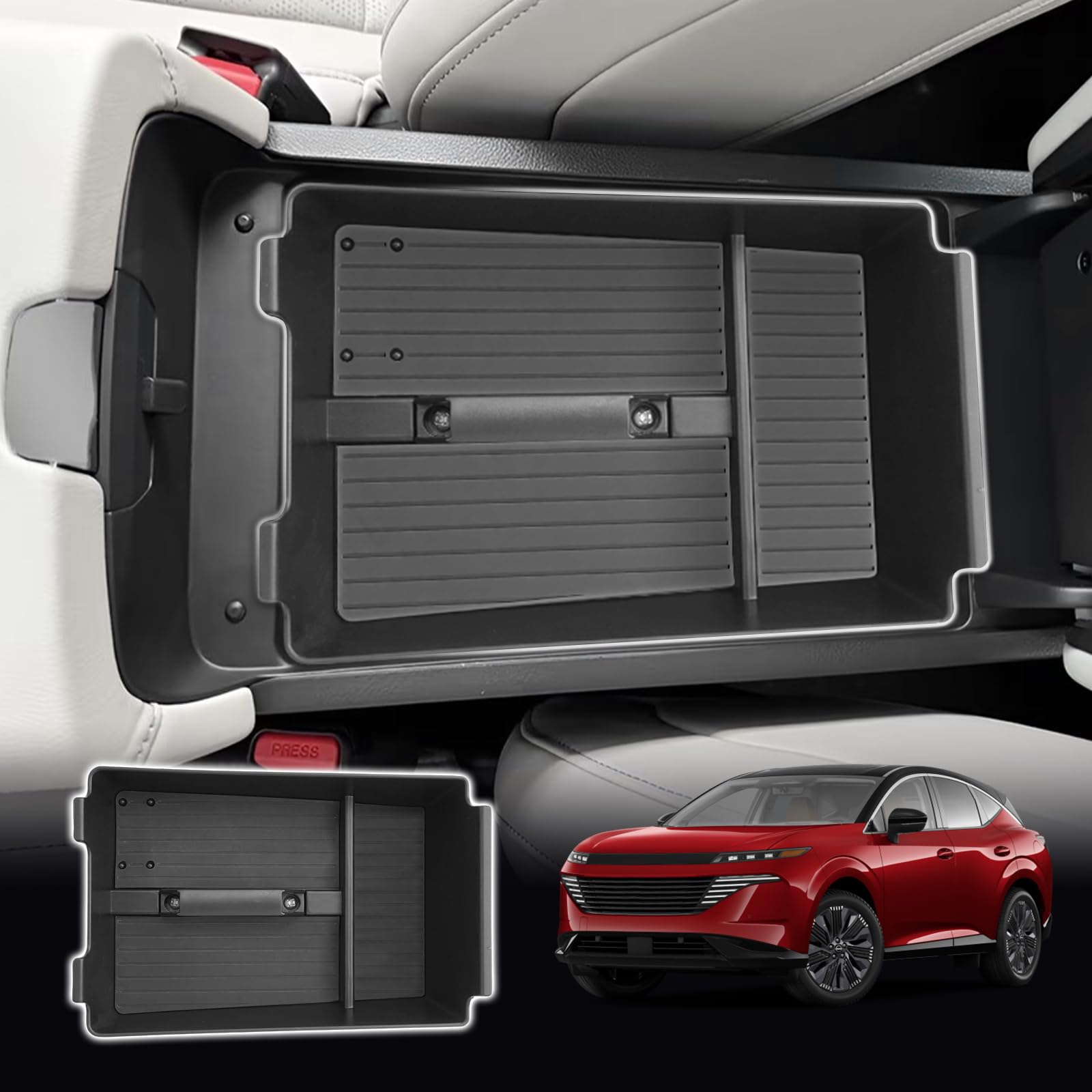 SXCY 2PCS For 2025 Equinox Center Console Organizer For Chevrolet Equinox 2025 Accessories Armrest Console Tray For 2025 Equinox Console Organizer Armrest Storage Box Black Mats Armrest Under - View #4