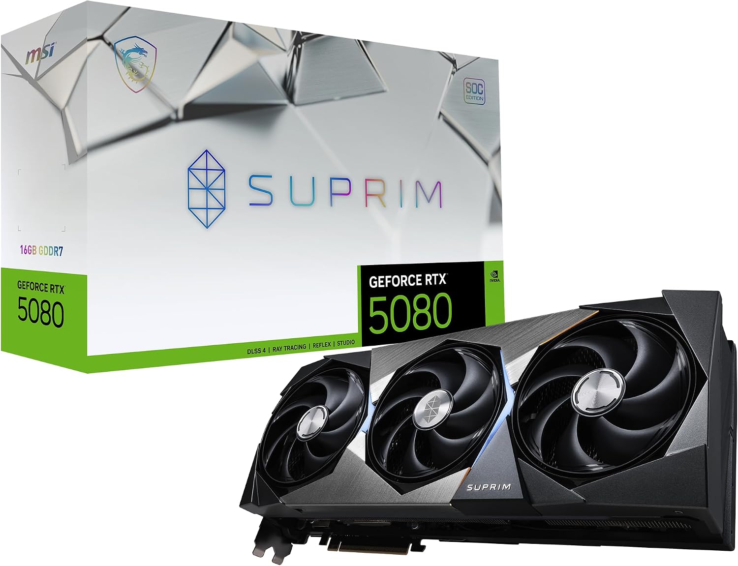 Gaming RTX 5080 16G SUPRIM SOC Graphics Card (16GB GDDR7, 256-bit, Extreme Performance: 2760 MHz, DisplayPort x 3 2.1a, HDMI 2.1b, NVIDIA Blackwell Architecture)