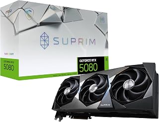 MSI RTX 5080 SUPRIM SOC 16GB GDDR7 Gaming Graphics Card, 2760 MHz, DisplayPort 2.1a