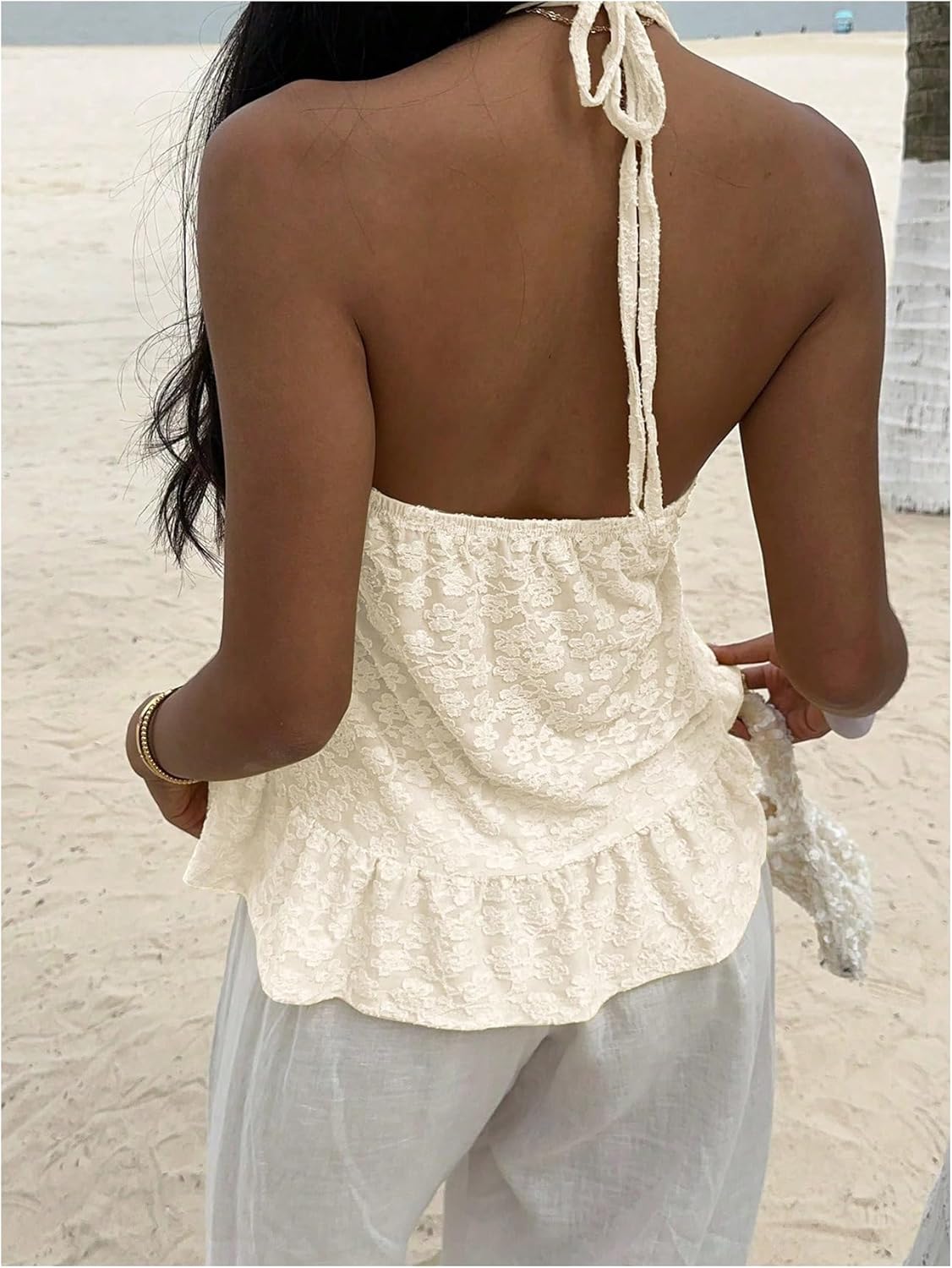 SOLY HUX Women's Floral Lace Halter Top Sleeveless Twist Flowy Camisole Vacation Coquette Clothes - Image 3