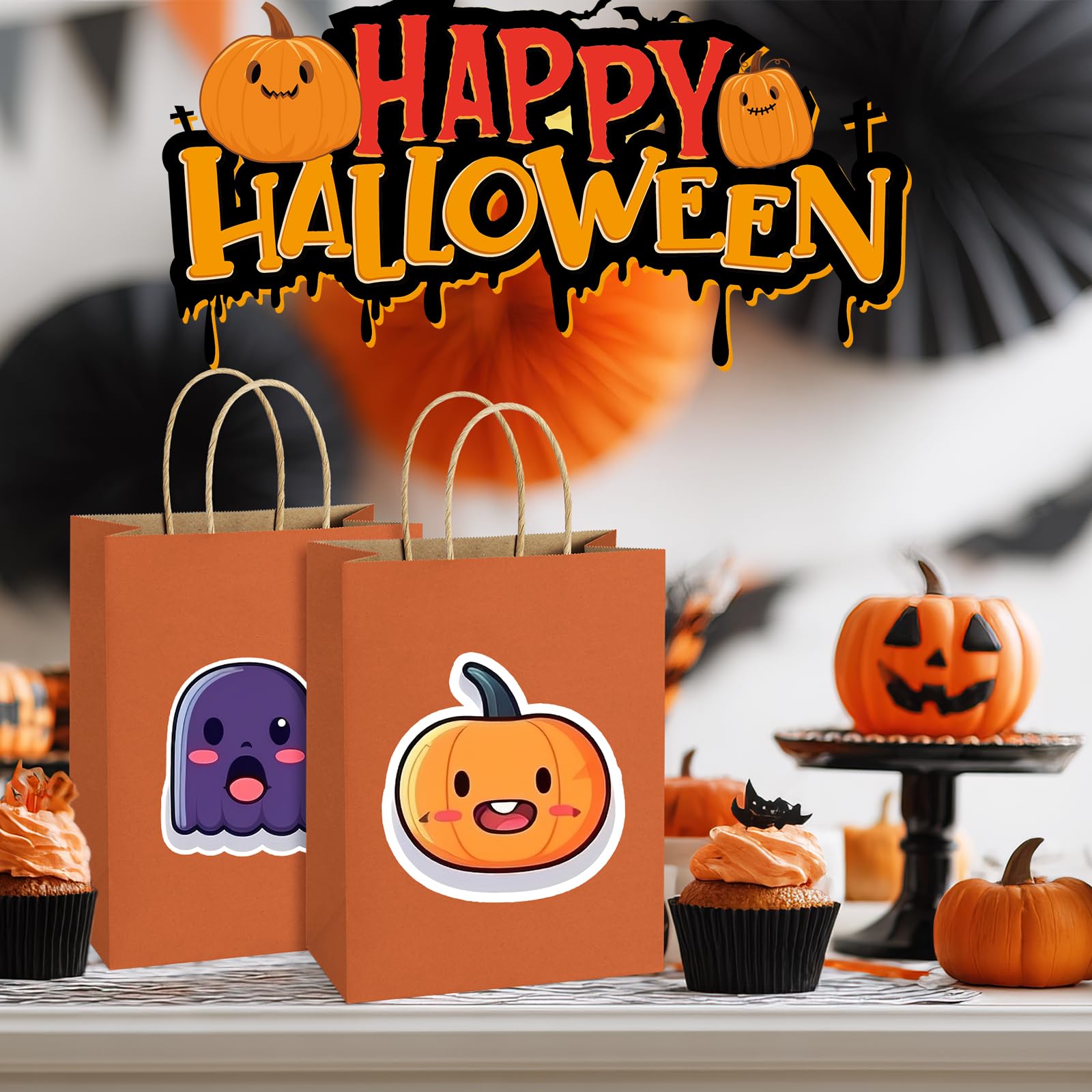 BagDream Gift Bags 8x4.25x10.5 IN 100Ct Kraft Paper Gift Bags with Handles Bulk, Halloween Party Favor Retail Shopping Craft Bags (Orange)