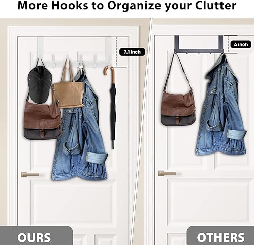 Miniatura 10 de Ganchos para colgar sobre la puerta, perchero para baño con 12 ganchos para colgar ropa, abrigos, toallas, se adapta a puertas de 1 34 pulgadas de