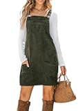 Women Corduroy Fall Dresses Front Bib Pocket Square Neck Wide Strap Casual Overall Mini Dress