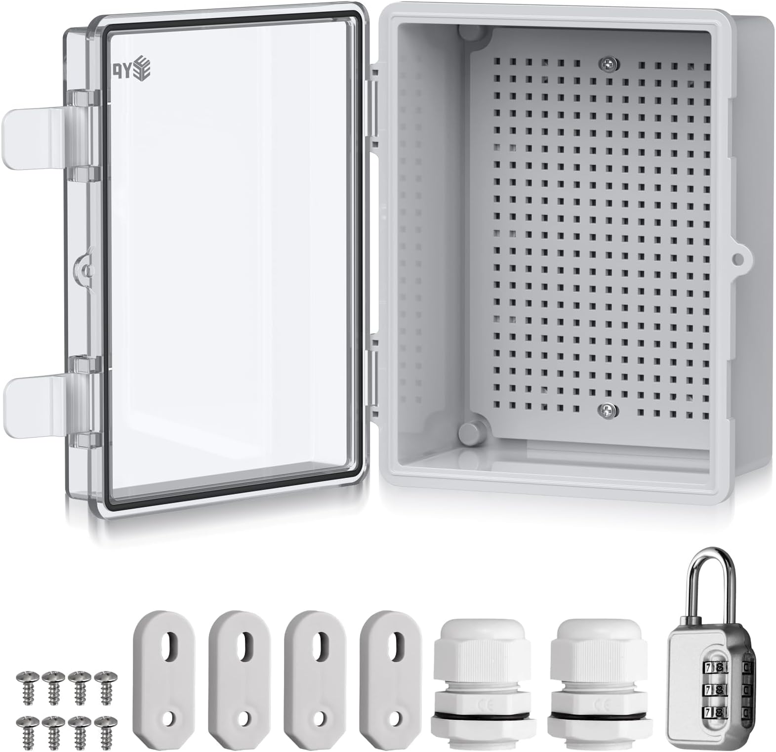 Waterproof distribution box, IP67, junction box, waterproof ABS plastic housing, outdoor socket box, switch box, power box with mounting accessories, 22 x 17 x 11 cm, transparent control