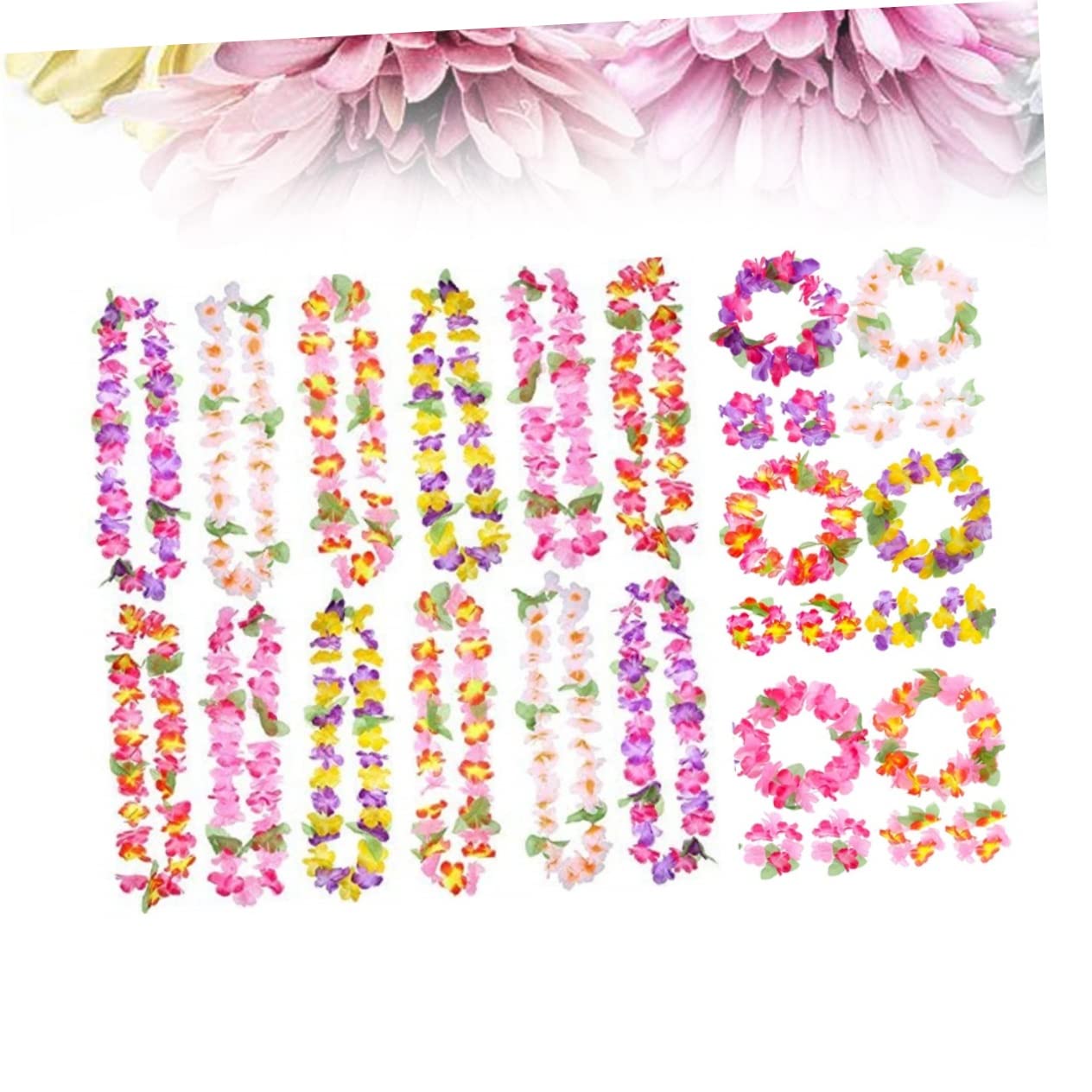 STOBOK Juego De 18 Guirnaldas Hawaianas De Flores Artificiales Collar Pulsera Diadema Accesorio Para Fiestas En La Playa Y Celebraciones.