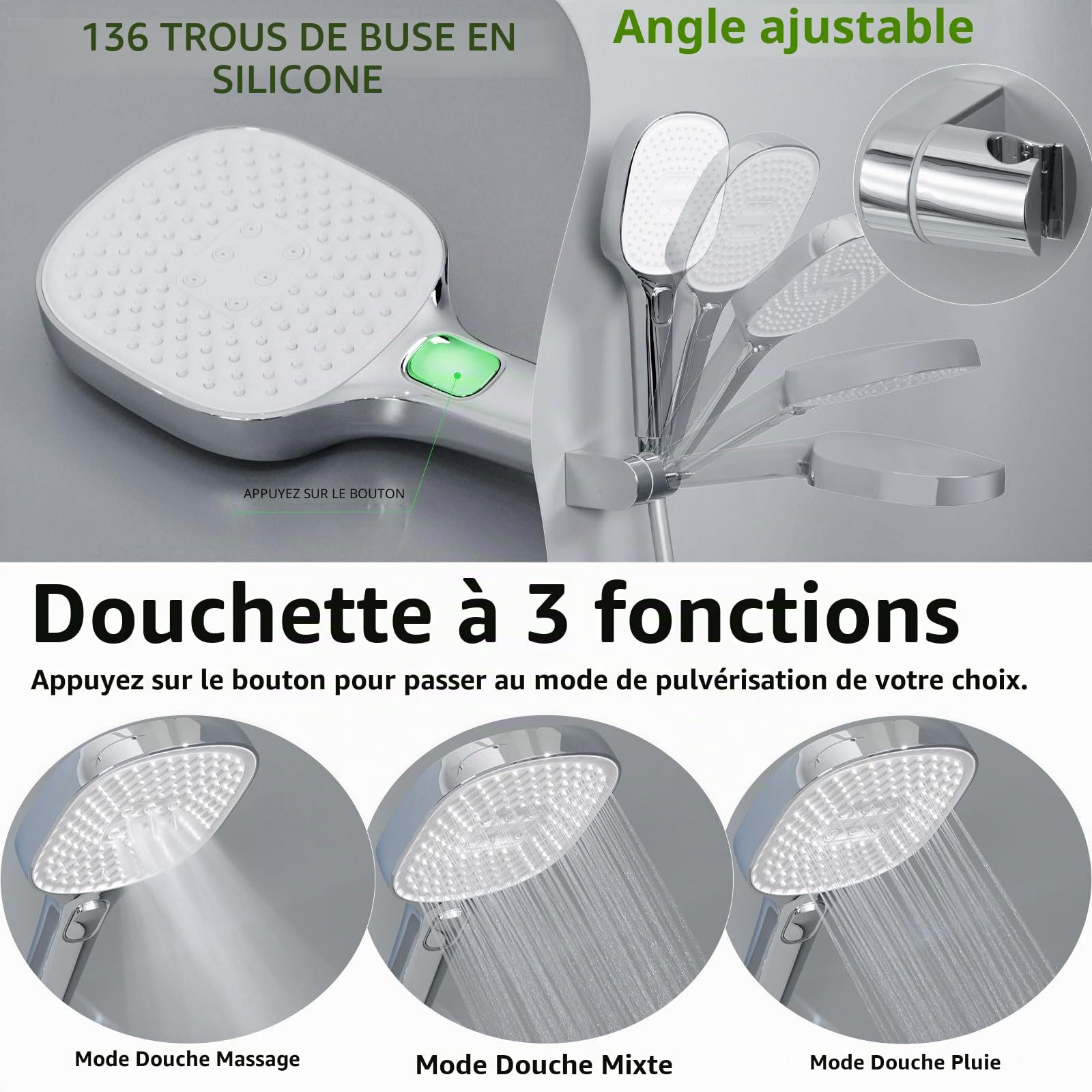 Robinet de Baignoire avec Douchette, Mitigeur Baignoire Cascade, Mitigeur Bain Douche Mural, Laiton, Chromé, 16Y1OK