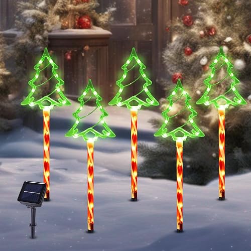 BRIGHTDECK Christmas Solar Pathway Lights Outdoor Decorations, 8 Modes Xmas