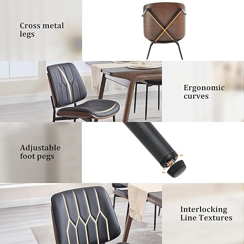 Miniatura 4 de BV - Juego de 2 sillas de comedor modernas de mediados de siglo, silla decorativa tapizada de piel sintética con respaldo de madera curvada de